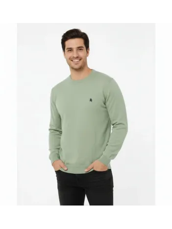 Erkek Bisiklet Yaka Nakış İşlemeli Triko Kazak Yumuşak Dokulu Pamuklu İnce Dokuma, Uzun Kollu Rahat Regular Kalıp - Mint Yeşili