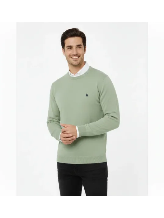 Erkek Bisiklet Yaka Nakış İşlemeli Triko Kazak Yumuşak Dokulu Pamuklu İnce Dokuma, Uzun Kollu Rahat Regular Kalıp - Mint Yeşili