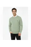 Erkek Bisiklet Yaka Nakış İşlemeli Triko Kazak Yumuşak Dokulu Pamuklu İnce Dokuma, Uzun Kollu Rahat Regular Kalıp - Mint Yeşili
