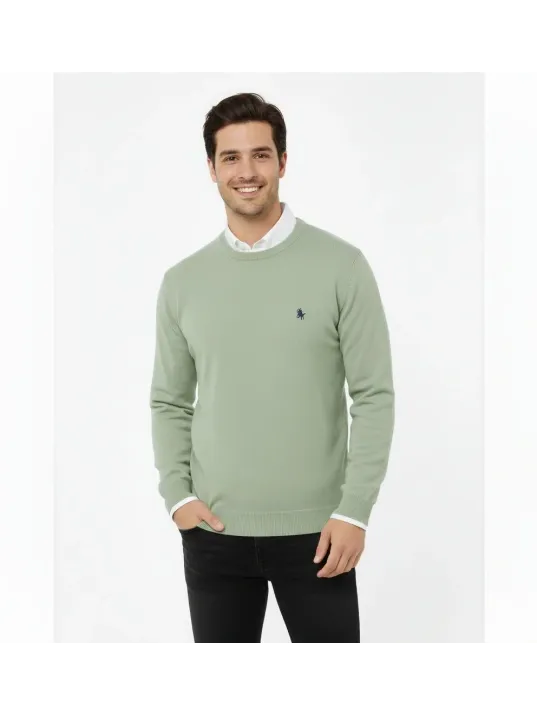 Erkek Bisiklet Yaka Nakış İşlemeli Triko Kazak Yumuşak Dokulu Pamuklu İnce Dokuma, Uzun Kollu Rahat Regular Kalıp - Mint Yeşili