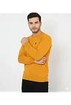 Erkek Bisiklet Yaka Nakış İşlemeli Triko Kazak Yumuşak Dokulu Pamuklu İnce Dokuma, Uzun Kollu Rahat Regular Kalıp - Turuncu
