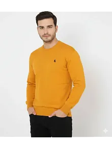 Erkek Bisiklet Yaka Nakış İşlemeli Triko Kazak Yumuşak Dokulu Pamuklu İnce Dokuma, Uzun Kollu Rahat Regular Kalıp - Turuncu