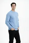 Erkek Bisiklet Yaka Triko Kazak Yumuşak Dokulu Pamuklu İnce Dokuma, Uzun Kollu Rahat Regular Kalıp - Açık Mavi