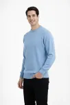 Erkek Bisiklet Yaka Triko Kazak Yumuşak Dokulu Pamuklu İnce Dokuma, Uzun Kollu Rahat Regular Kalıp - Açık Mavi