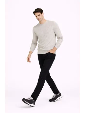 Erkek Bisiklet Yaka Triko Kazak Yumuşak Dokulu Pamuklu İnce Dokuma, Uzun Kollu Rahat Regular Kalıp - Bej