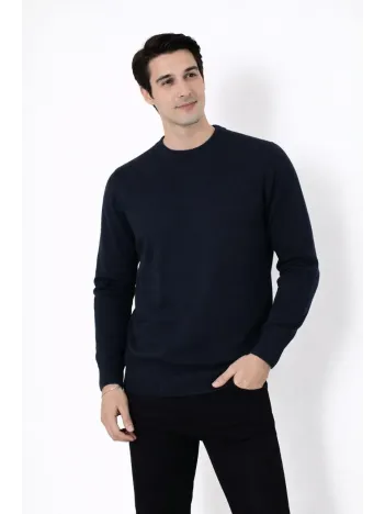 Erkek Bisiklet Yaka Triko Kazak Yumuşak Dokulu Pamuklu İnce Dokuma, Uzun Kollu Rahat Regular Kalıp - Lacivert