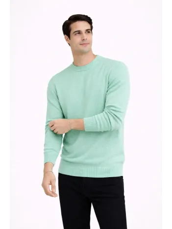 Erkek Bisiklet Yaka Triko Kazak Yumuşak Dokulu Pamuklu İnce Dokuma, Uzun Kollu Rahat Regular Kalıp - Mint Yeşili