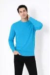 Erkek Bisiklet Yaka Triko Kazak Yumuşak Dokulu Pamuklu İnce Dokuma, Uzun Kollu Rahat Regular Kalıp - Mavi