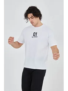 Erkek Baskılı T-shirt Kısa Kol Bisiklet Yaka Regular Fit Rahat Kalıp Günlük Tişört - Beyaz