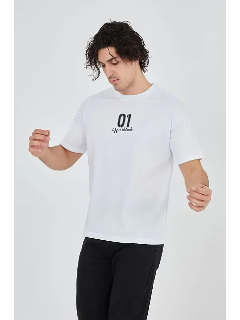 Erkek Baskılı T-shirt Kısa Kol Bisiklet Yaka Regular Fit Rahat Kalıp Günlük Tişört - Beyaz