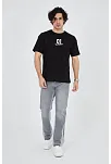 Erkek Baskılı T-shirt Kısa Kol Bisiklet Yaka Regular Fit Rahat Kalıp Günlük Tişört - Siyah