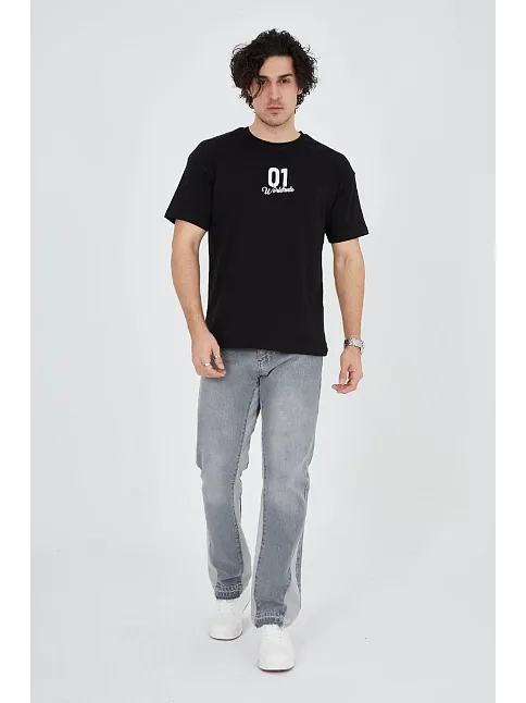 Erkek Baskılı T-shirt Kısa Kol Bisiklet Yaka Regular Fit Rahat Kalıp Günlük Tişört - Siyah