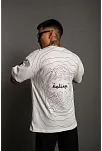 Erkek Bisiklet Yakalı Sırt Baskılı Oversize T-shirt - Beyaz
