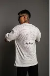 Erkek Bisiklet Yakalı Sırt Baskılı Oversize T-shirt - Beyaz