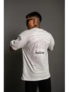 Erkek Bisiklet Yakalı Sırt Baskılı Oversize T-shirt - Beyaz