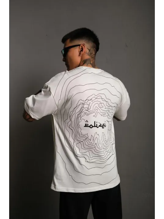 Erkek Bisiklet Yakalı Sırt Baskılı Oversize T-Shirt - Beyaz Erkek Bisiklet Yakalı Sırt Baskılı Oversize T-Shirt - Beyaz