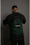 Erkek Bisiklet Yakalı Sırt Baskılı Oversize T-shirt - Siyah
