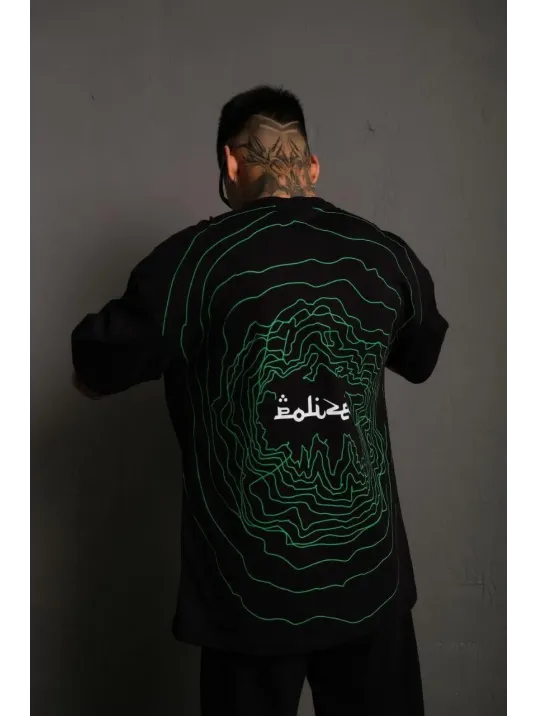 Erkek Bisiklet Yakalı Sırt Baskılı Oversize T-Shirt - Siyah Erkek Bisiklet Yakalı Sırt Baskılı Oversize T-Shirt - Siyah