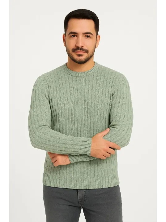 Erkek Bisiklet Yuvarlak Yaka Triko Kazak Pamuklu Kalın Fitilli Dokuma, Regular Fit Uzun Kollu Kışlık Model - Mint Yeşili Erkek Bisiklet Yuvarlak Yaka Triko Kazak Pamuklu Kalın Fitilli Dokuma, Regular Fit Uzun Kollu Kışlık Model - Mint Yeşili