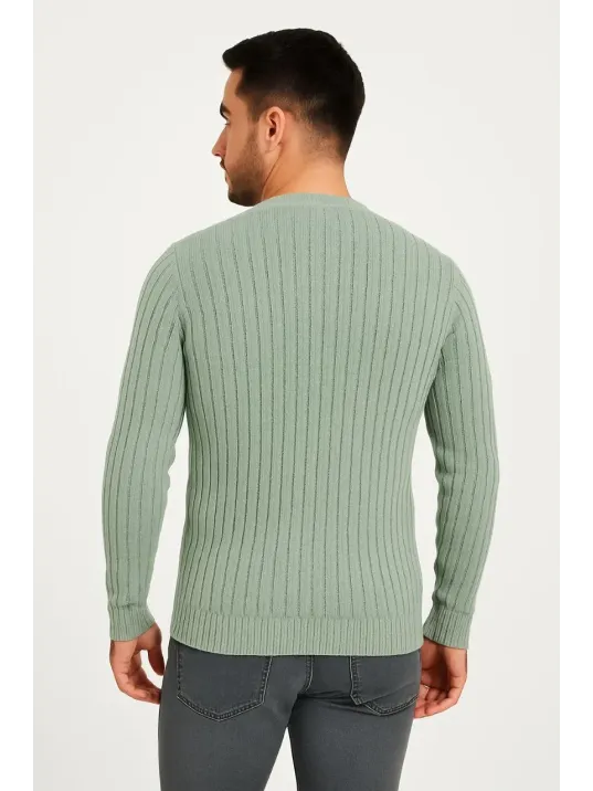 Erkek Bisiklet Yuvarlak Yaka Triko Kazak Pamuklu Kalın Fitilli Dokuma, Regular Fit Uzun Kollu Kışlık Model - Mint Yeşili Erkek Bisiklet Yuvarlak Yaka Triko Kazak Pamuklu Kalın Fitilli Dokuma, Regular Fit Uzun Kollu Kışlık Model - Mint Yeşili