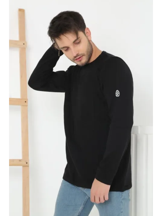 Erkek Biskilet Yaka Kolu Armalı - Siyah