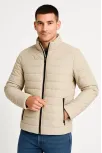 Erkek Bomber Mont Ceket – Su İtici Kumaş, Kapitone Astarlı, Fermuarlı, Kışlık - Bej