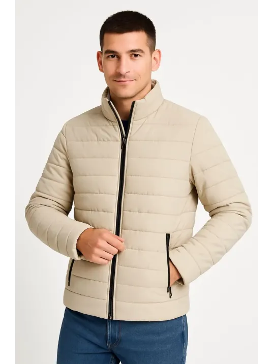 Erkek Bomber Mont Ceket – Su İtici Kumaş, Kapitone Astarlı, Fermuarlı, Kışlık - Bej Erkek Bomber Mont Ceket – Su İtici Kumaş, Kapitone Astarlı, Fermuarlı, Kışlık - Bej