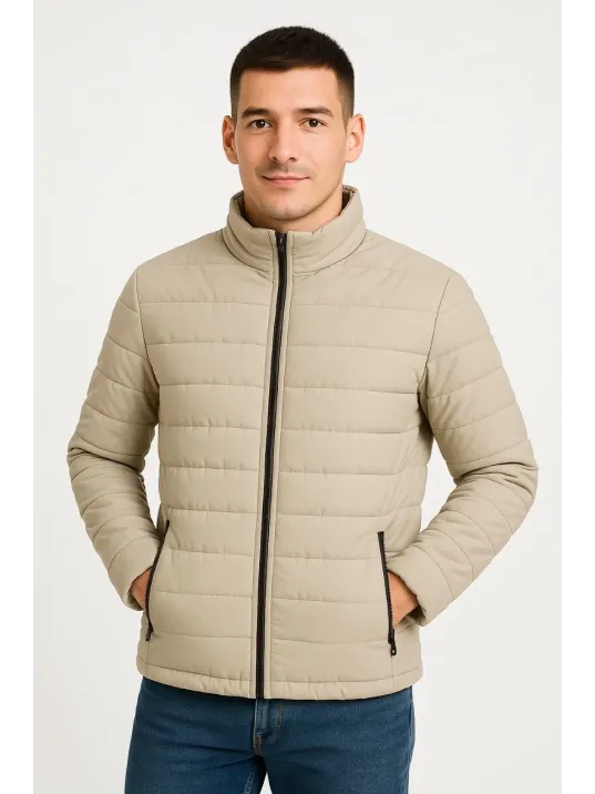 Erkek Bomber Mont Ceket – Su İtici Kumaş, Kapitone Astarlı, Fermuarlı, Kışlık - Bej Erkek Bomber Mont Ceket – Su İtici Kumaş, Kapitone Astarlı, Fermuarlı, Kışlık - Bej