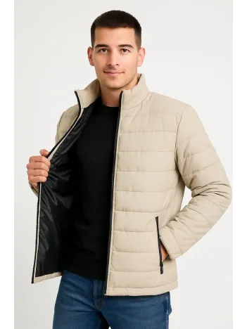 Erkek Bomber Mont Ceket – Su İtici Kumaş, Kapitone Astarlı, Fermuarlı, Kışlık - Bej Erkek Bomber Mont Ceket – Su İtici Kumaş, Kapitone Astarlı, Fermuarlı, Kışlık - Bej