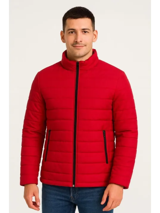 Erkek Bomber Mont Ceket – Su İtici Kumaş, Kapitone Astarlı, Fermuarlı, Kışlık - Kırmızı Erkek Bomber Mont Ceket – Su İtici Kumaş, Kapitone Astarlı, Fermuarlı, Kışlık - Kırmızı