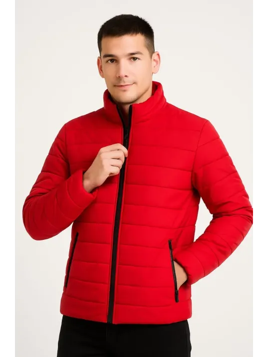 Erkek Bomber Mont Ceket – Su İtici Kumaş, Kapitone Astarlı, Fermuarlı, Kışlık - Kırmızı Erkek Bomber Mont Ceket – Su İtici Kumaş, Kapitone Astarlı, Fermuarlı, Kışlık - Kırmızı