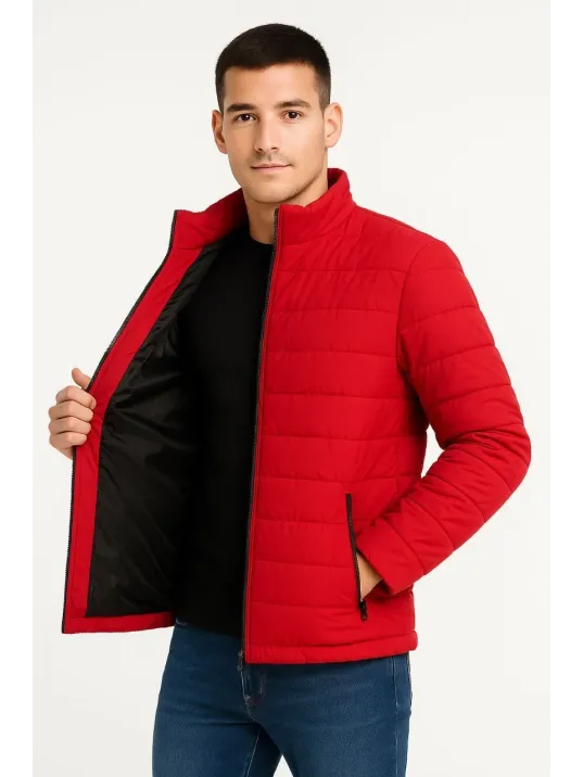 Erkek Bomber Mont Ceket – Su İtici Kumaş, Kapitone Astarlı, Fermuarlı, Kışlık - Kırmızı Erkek Bomber Mont Ceket – Su İtici Kumaş, Kapitone Astarlı, Fermuarlı, Kışlık - Kırmızı