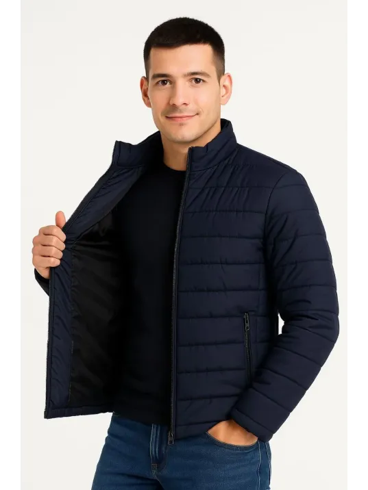Erkek Bomber Mont Ceket – Su İtici Kumaş, Kapitone Astarlı, Fermuarlı, Kışlık - Lacivert Erkek Bomber Mont Ceket – Su İtici Kumaş, Kapitone Astarlı, Fermuarlı, Kışlık - Lacivert
