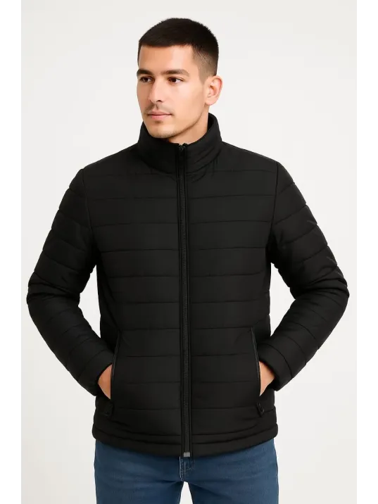 Erkek Bomber Mont Ceket – Su İtici Kumaş, Kapitone Astarlı, Fermuarlı, Kışlık - Siyah Erkek Bomber Mont Ceket – Su İtici Kumaş, Kapitone Astarlı, Fermuarlı, Kışlık - Siyah