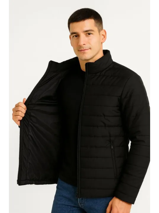 Erkek Bomber Mont Ceket – Su İtici Kumaş, Kapitone Astarlı, Fermuarlı, Kışlık - Siyah Erkek Bomber Mont Ceket – Su İtici Kumaş, Kapitone Astarlı, Fermuarlı, Kışlık - Siyah