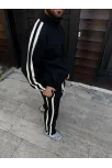 Erkek Çift Şeritli Eşofman Takım Dik Yaka Fermuarlı Sweatshirt Boru Paça Alt, Oversize 3 İplik Pamuklu - Siyah Erkek Çift Şeritli Eşofman Takım Dik Yaka Fermuarlı Sweatshirt Boru Paça Alt, Oversize 3 İplik Pamuklu - Siyah