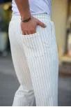 Erkek Cizgili Dokuma Krep Jogger Buggy Pantalon Rahat Kalıp - Beyaz