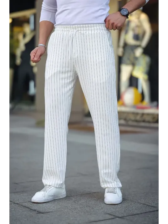 Erkek Cizgili Dokuma Krep Jogger Buggy Pantalon Rahat kalıp - Beyaz Erkek Cizgili Dokuma Krep Jogger Buggy Pantalon Rahat kalıp - Beyaz