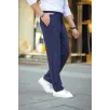 Erkek Cizgili Dokuma Krep Jogger Buggy Pantalon Rahat kalıp - Lacivert