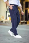 Erkek Cizgili Dokuma Krep Jogger Buggy Pantalon Rahat Kalıp - Lacivert