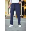 Erkek Cizgili Dokuma Krep Jogger Buggy Pantalon Rahat kalıp - Lacivert
