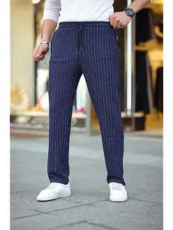 Erkek Cizgili Dokuma Krep Jogger Buggy Pantalon Rahat Kalıp - Lacivert Erkek Cizgili Dokuma Krep Jogger Buggy Pantalon Rahat Kalıp - Lacivert