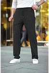 Erkek Cizgili Dokuma Krep Jogger Buggy Pantalon Rahat Kalıp - Siyah