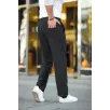 Erkek Cizgili Dokuma Krep Jogger Buggy Pantalon Rahat kalıp - Siyah