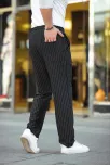 Erkek Cizgili Dokuma Krep Jogger Buggy Pantalon Rahat Kalıp - Siyah
