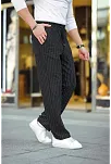 Erkek Cizgili Dokuma Krep Jogger Buggy Pantalon Rahat Kalıp - Siyah