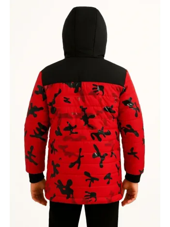 Erkek Çocuk Kamuflaj Desenli Mont İçi Sıcak Tutan Pelüş Astarlı, Kapüşonlu, Fermuarlı Kışlık Su İtici Şişme Mont - Kırmızı Erkek Çocuk Kamuflaj Desenli Mont İçi Sıcak Tutan Pelüş Astarlı, Kapüşonlu, Fermuarlı Kışlık Su İtici Şişme Mont - Kırmızı