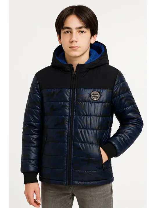 Erkek Çocuk Kamuflaj Desenli Mont İçi Sıcak Tutan Pelüş Astarlı, Kapüşonlu, Fermuarlı Kışlık Su İtici Şişme Mont - Lacivert Erkek Çocuk Kamuflaj Desenli Mont İçi Sıcak Tutan Pelüş Astarlı, Kapüşonlu, Fermuarlı Kışlık Su İtici Şişme Mont - Lacivert