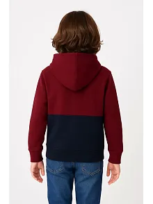 Erkek Çocuk Kapüşonlu Kanguru Cepli Parçalı Sweatshirt - Renkli