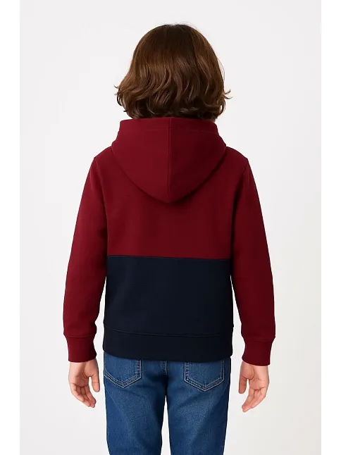 Erkek Çocuk Kapüşonlu Kanguru Cepli Parçalı Sweatshirt - Renkli